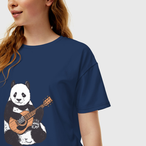 Женская футболка oversize с принтом Панда гитарист | Panda Guitar, фото на моделе #1