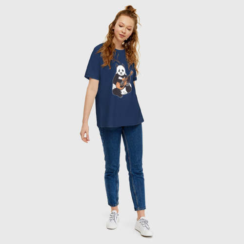 Женская футболка oversize с принтом Панда гитарист | Panda Guitar, вид сбоку #3