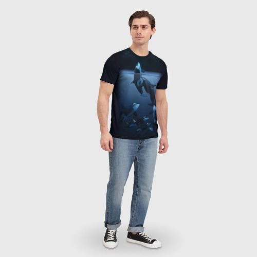 Мужская 3D футболка с принтом Касатки, вид сбоку #3