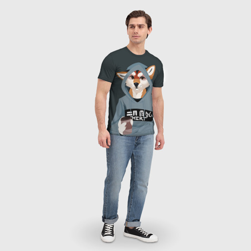 Мужская 3D футболка с принтом Furry fox, вид сбоку #3