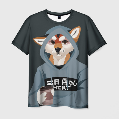 Мужская 3D футболка с принтом Furry fox, вид спереди #2