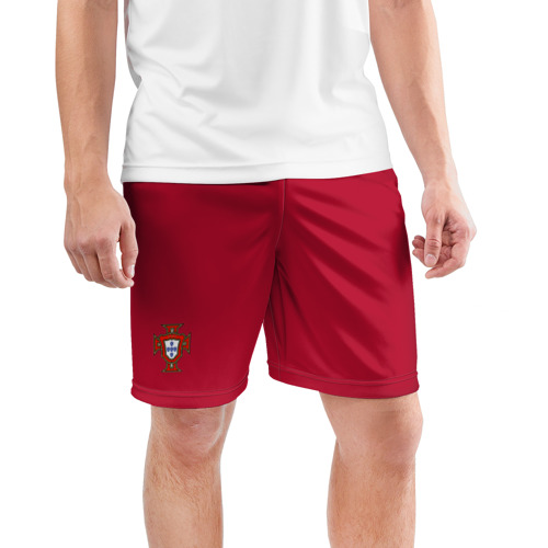 Мужские шорты 3D спортивные с принтом Portugal home bottom, фото на моделе #1