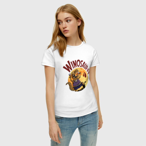 Женская футболка с принтом Винозавр, фото на моделе #1