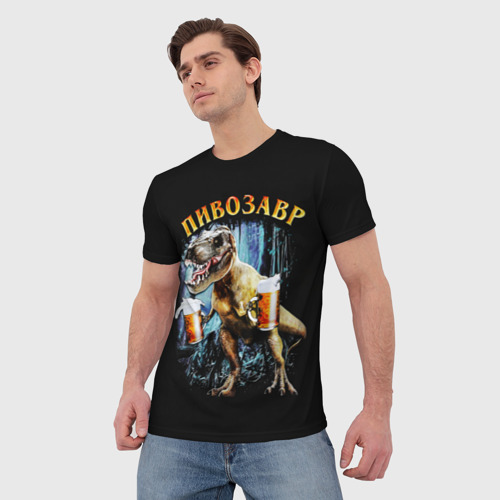 Мужская 3D футболка с принтом Пивозавр, фото на моделе #1