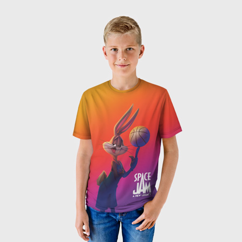 Детская 3D футболка с принтом Space Jam 2 | Багз Банни, фото на моделе #1