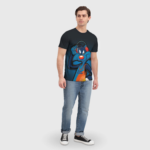 Мужская 3D футболка с принтом Space Jam 2 | Сильвестр, вид сбоку #3