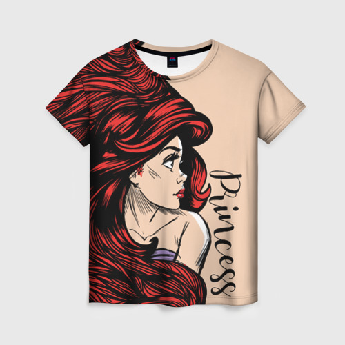 Женская 3D футболка с принтом Ariel Princess, вид спереди #2