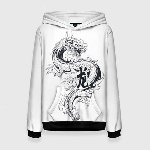 Женская 3D толстовка с принтом Китайский дракон на белом фоне, вид спереди #2