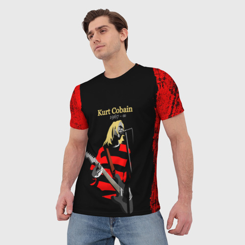 Мужская 3D футболка с принтом КУРТ КОБЕЙН | НИРВАНА | ЛОГО (+спина) (Z), вид сбоку #3