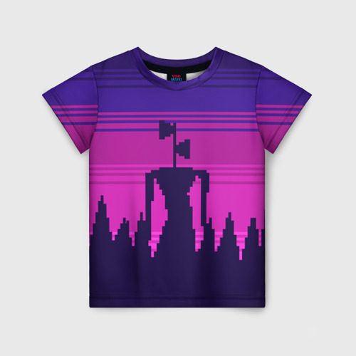 Детская 3D футболка с принтом Сиреноголовый Пиксельный Город, вид спереди #2