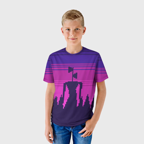 Детская 3D футболка с принтом Сиреноголовый Пиксельный Город, фото на моделе #1
