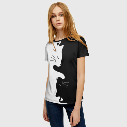 Женская 3D футболка с принтом Коты инь-янь, фото на моделе #1