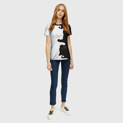 Женская 3D футболка с принтом Коты инь янь, вид сбоку #3