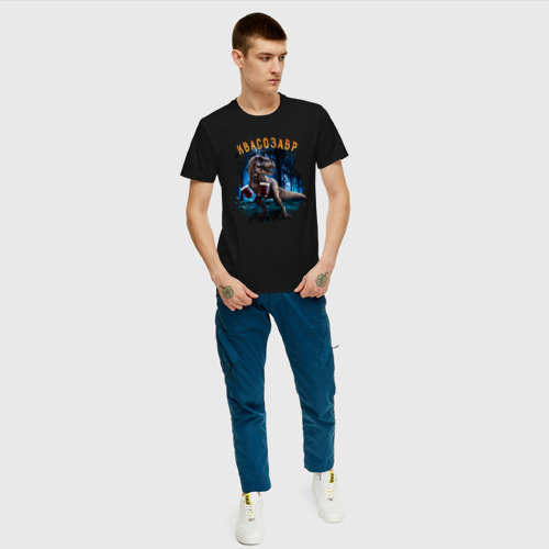 Мужская футболка с принтом Квасозавр: динозавр с квасом, вид сбоку #3