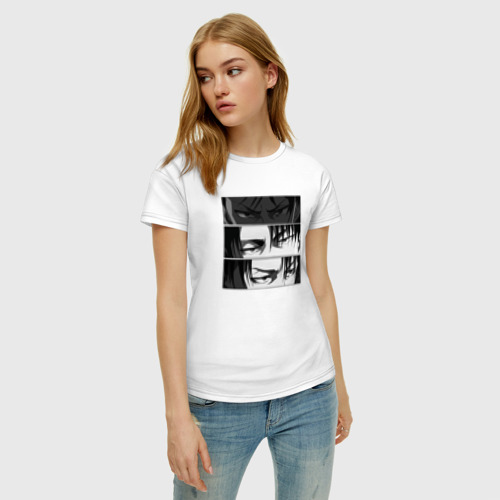 Женская футболка с принтом Леви Аккерман/атака титанов, фото на моделе #1