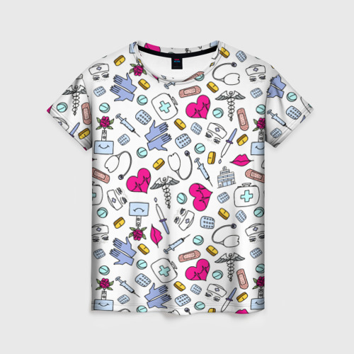 Женская 3D футболка с принтом Медицинский паттерн, вид спереди #2