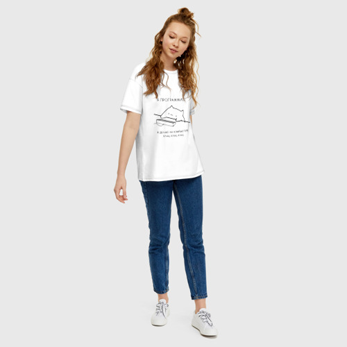 Женская футболка oversize с принтом Кот программист, вид сбоку #3