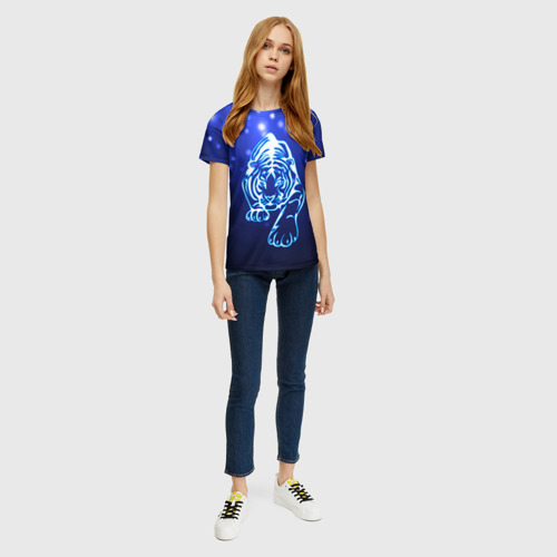 Женская 3D футболка с принтом Неоновый тигр, вид сбоку #3