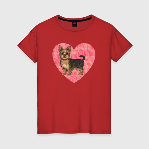 Женская футболка с принтом Йоркшик в сердце, вид спереди #2