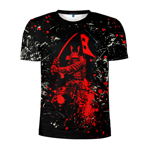 Мужская футболка 3D спортивная с принтом Красный Японский Самурай | Samurai, вид спереди #2