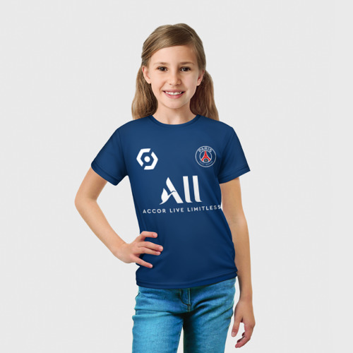 Детская 3D футболка с принтом Мбаппе ПСЖ форма 2021/2022, вид сбоку #3