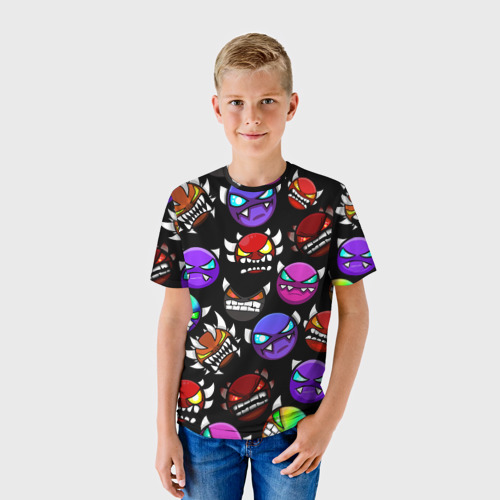 Детская 3D футболка с принтом Geometry Dash Demons, фото на моделе #1