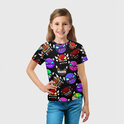 Детская 3D футболка с принтом Geometry Dash Demons, вид сбоку #3