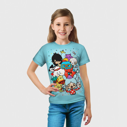 Детская 3D футболка с принтом Toca Boca | Тока бока персонажи из игры, вид сбоку #3
