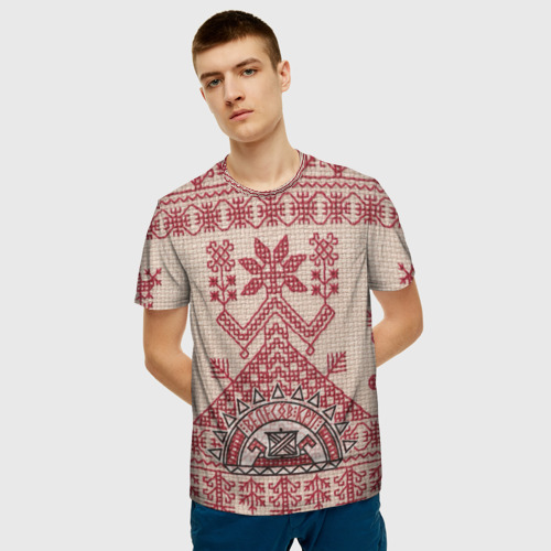 Мужская 3D футболка с принтом Славянская вышивка | Узоры Руси, фото на моделе #1