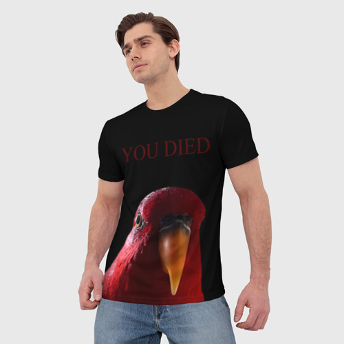 Мужская 3D футболка с принтом Красный попугай | Red parrot, вид сбоку #3