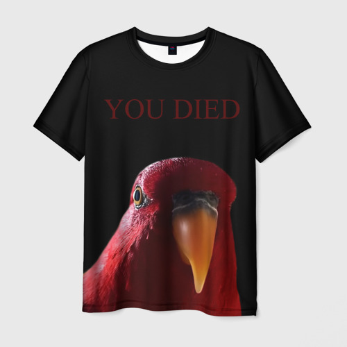 Мужская 3D футболка с принтом Красный попугай | Red parrot, вид спереди #2