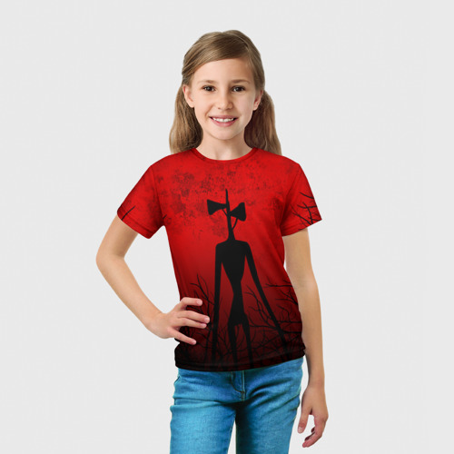 Детская 3D футболка с принтом СИРЕНОГОЛОВЫЙ В ТЁМНОМ ЛЕСУ, вид сбоку #3