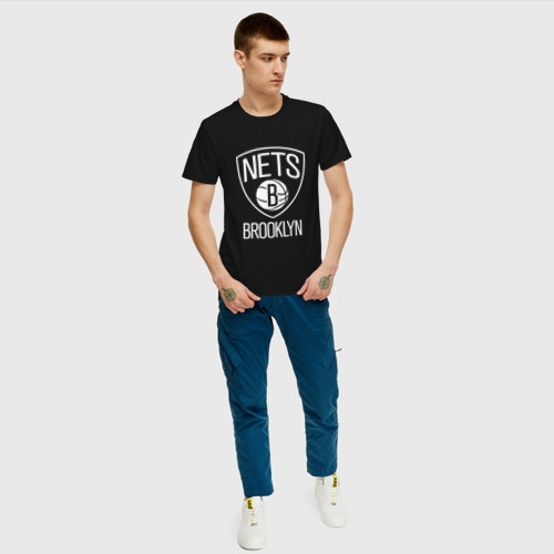 Мужская футболка с принтом Бруклин Нетс логотип, вид сбоку #3