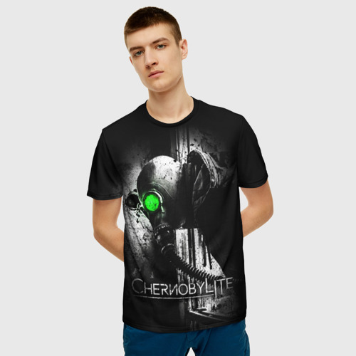 Мужская 3D футболка с принтом Chernobylite (Black stalker), фото на моделе #1
