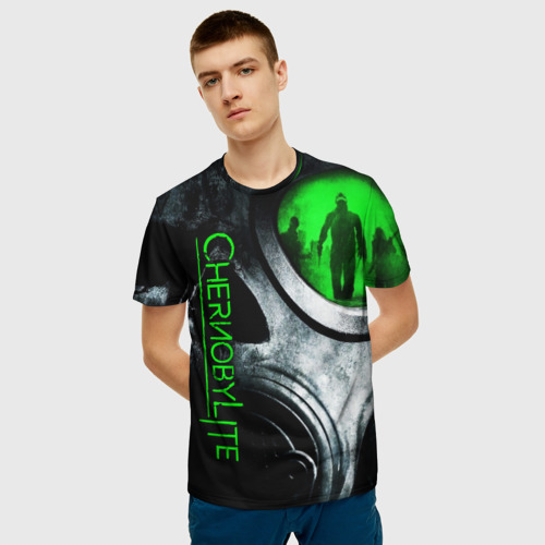 Мужская 3D футболка с принтом Chernobylite маска сталкера, фото на моделе #1
