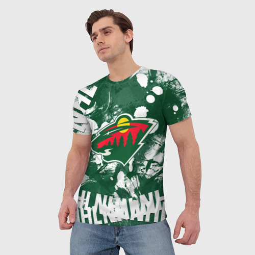 Мужская 3D футболка с принтом Minnesota Wild, Миннесота Уайлд, фото на моделе #1