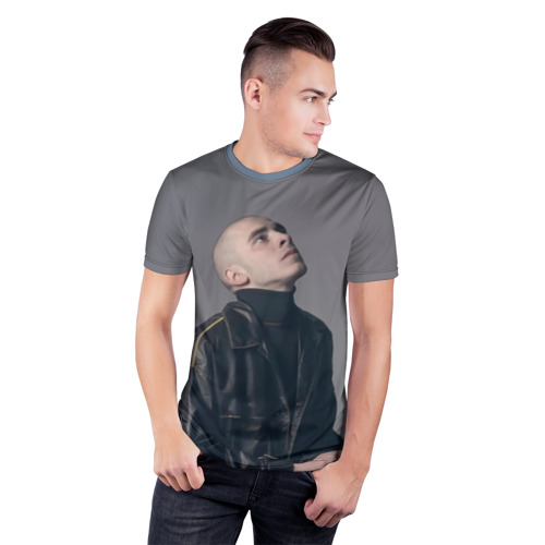 Мужская футболка 3D спортивная с принтом Задумчивый Хаски, фото на моделе #1