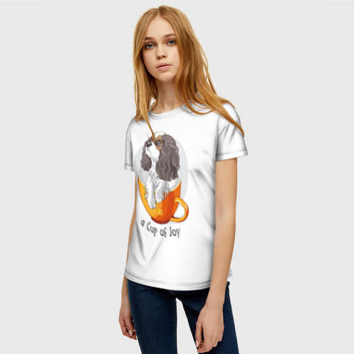 Женская 3D футболка с принтом Кавалер Кинг Чарльз Спаниель, фото на моделе #1
