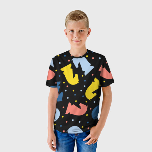 Детская 3D футболка с принтом Шахматные фигуры цветные, фото на моделе #1