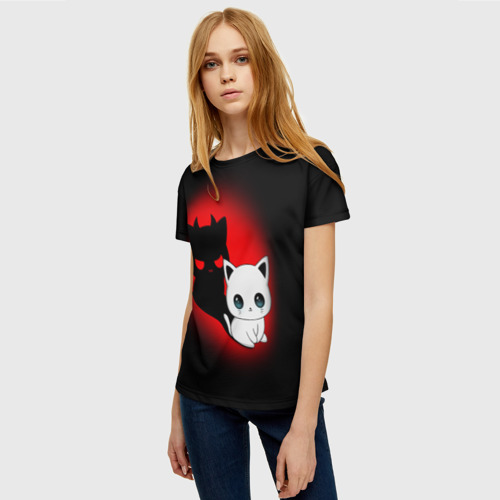 Женская 3D футболка с принтом КОТИК ДЬЯВОЛ / KITTY DEVIL, фото на моделе #1
