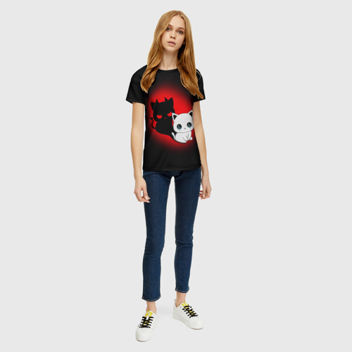 Женская 3D футболка с принтом КОТИК ДЬЯВОЛ / KITTY DEVIL, вид сбоку #3