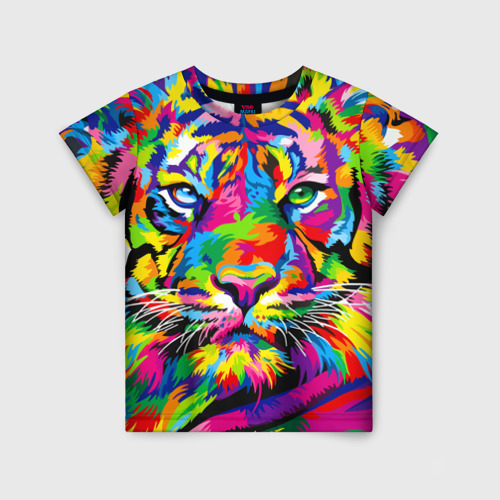 Детская 3D футболка с принтом Тигр в стиле поп-арт, вид спереди #2