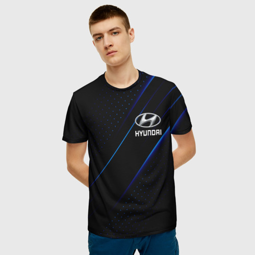 Мужская 3D футболка с принтом Хендай | Hyundai | SPORT, фото на моделе #1