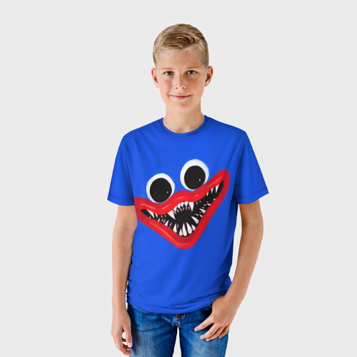 Детская 3D футболка с принтом Huggy Wuggy Smile, Poppy Playtime, фото на моделе #1