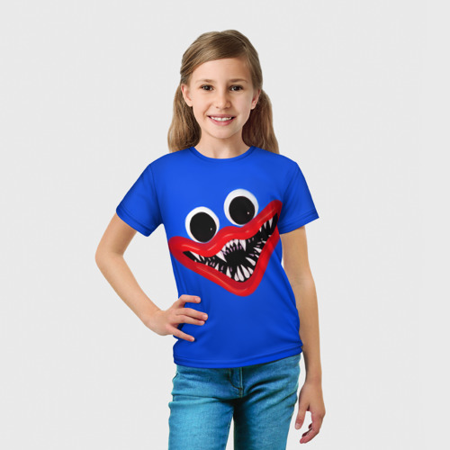 Детская 3D футболка с принтом Huggy Wuggy Smile, Poppy Playtime, вид сбоку #3