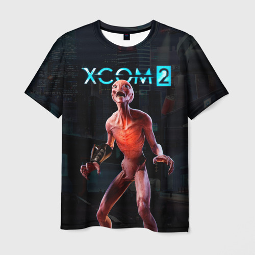 Мужская 3D футболка с принтом XCOM пришелец, вид спереди #2
