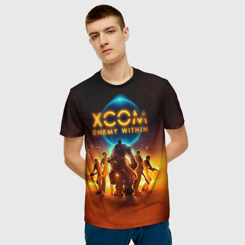 Мужская 3D футболка с принтом XCOM Enemy Within, фото на моделе #1