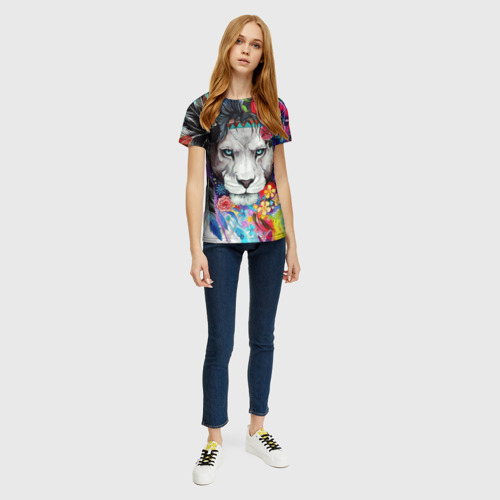 Женская 3D футболка с принтом Лев - сильный взгляд, вид сбоку #3