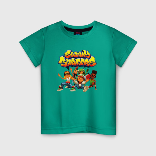Детская футболка с принтом Subway Surfers персонажи, вид спереди #2