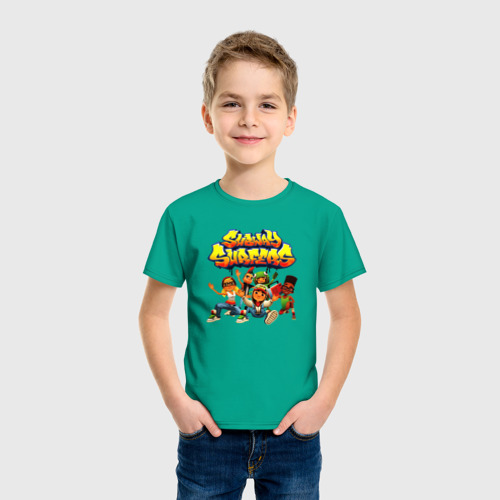 Детская футболка с принтом Subway Surfers персонажи, фото на моделе #1